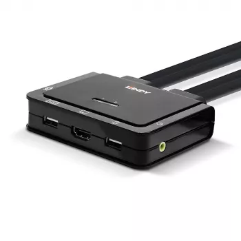 Lindy 2 Portu HDMI 4K60, USB 2.0 un Audio kabeļa KVM slēdzis, 4096 x 2160 pikseļi, 4K Ultra HD, Rack montāža, Melns