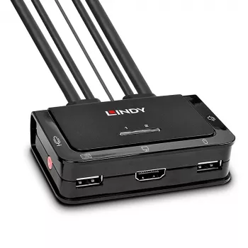 Lindy 2 Portu HDMI 4K60, USB 2.0 un Audio kabeļa KVM slēdzis, 4096 x 2160 pikseļi, 4K Ultra HD, Rack montāža, Melns