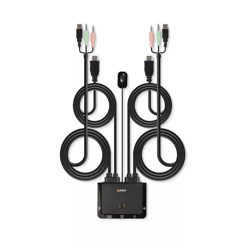Lindy 2 Portu HDMI 4K60, USB 2.0 un Audio kabeļa KVM slēdzis, 4096 x 2160 pikseļi, 4K Ultra HD, Rack montāža, Melns