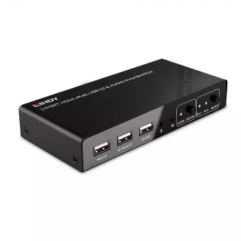 Lindy 2 Portu HDMI 4K60, USB 2.0 un Audio KVM Slēdzis, 4096 x 2160 pikseļi, 4K Ultra HD, Melns