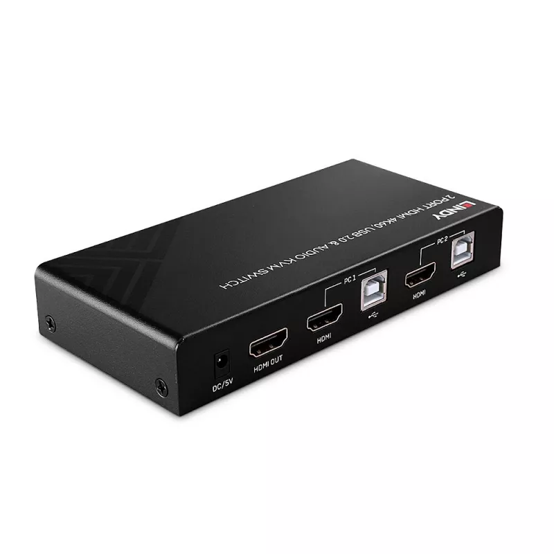 Lindy 2 Portu HDMI 4K60, USB 2.0 un Audio KVM Slēdzis, 4096 x 2160 pikseļi, 4K Ultra HD, Melns