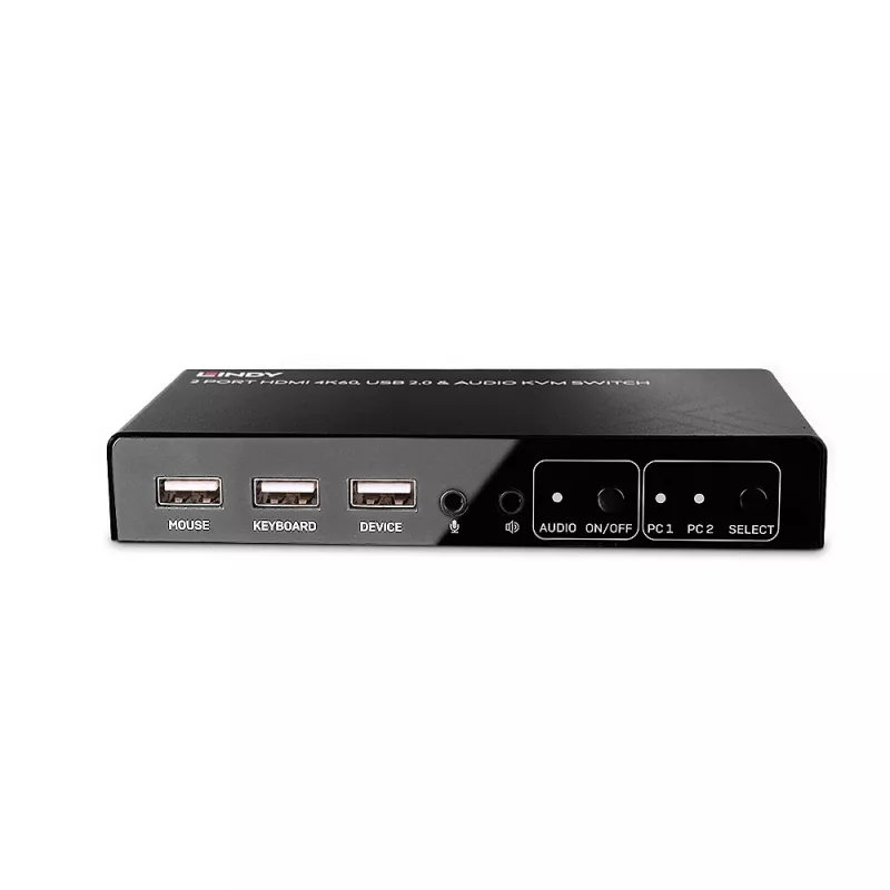 Lindy 2 Portu HDMI 4K60, USB 2.0 un Audio KVM Slēdzis, 4096 x 2160 pikseļi, 4K Ultra HD, Melns