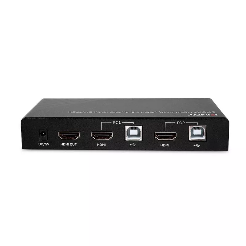 Lindy 2 Portu HDMI 4K60, USB 2.0 un Audio KVM Slēdzis, 4096 x 2160 pikseļi, 4K Ultra HD, Melns