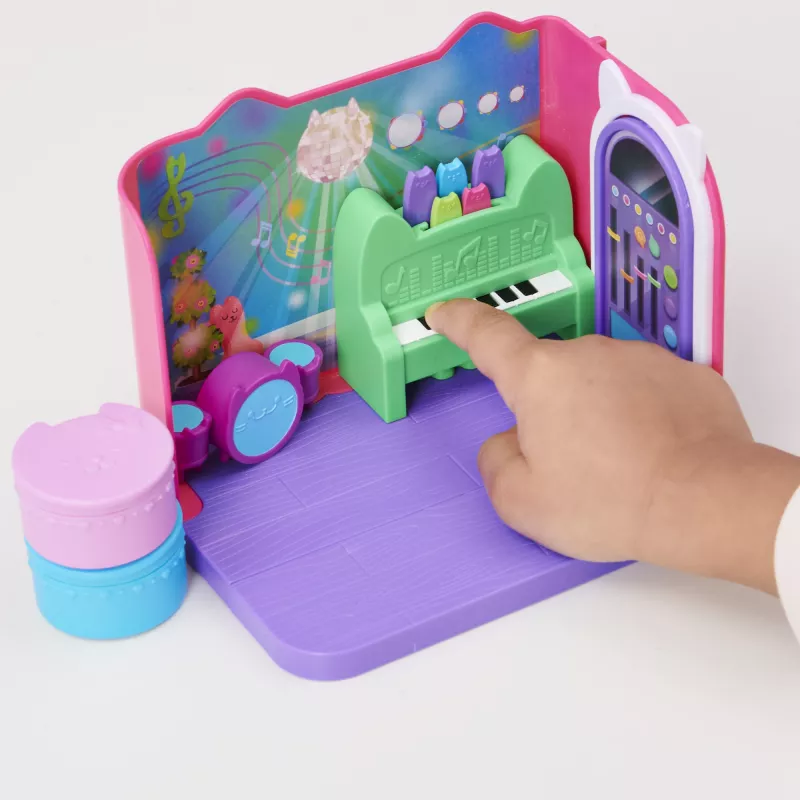 Gabby's Dollhouse, Groovy Music Room ar Daniel James Catnip figūriņu, 2 aksesuāri, 2 mēbeļu gabali un 2 piegādes, rotaļlietas bērniem no 3 gadu vecuma