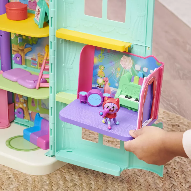 Gabby's Dollhouse, Groovy Music Room ar Daniel James Catnip figūriņu, 2 aksesuāri, 2 mēbeļu gabali un 2 piegādes, rotaļlietas bērniem no 3 gadu vecuma