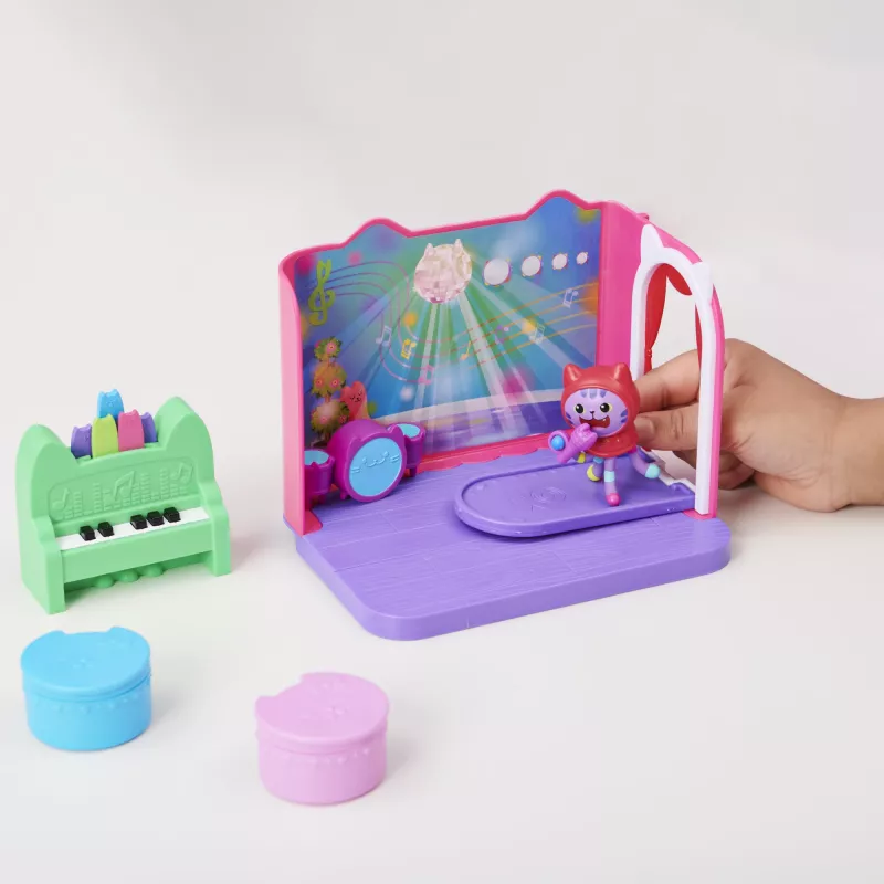 Gabby's Dollhouse, Groovy Music Room ar Daniel James Catnip figūriņu, 2 aksesuāri, 2 mēbeļu gabali un 2 piegādes, rotaļlietas bērniem no 3 gadu vecuma