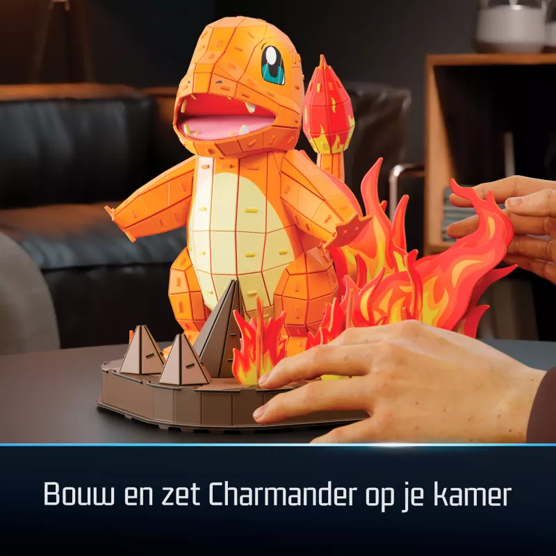 4D Build, Pokémon Charmander 3D modeļa komplekts, Pokémon figūra, Kanto pirmā partnera kolekcija, galda dekors, 241 gabali, vecumam no 12 gadiem un vairāk