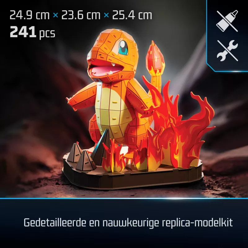 4D Build, Pokémon Charmander 3D modeļa komplekts, Pokémon figūra, Kanto pirmā partnera kolekcija, galda dekors, 241 gabali, vecumam no 12 gadiem un vairāk