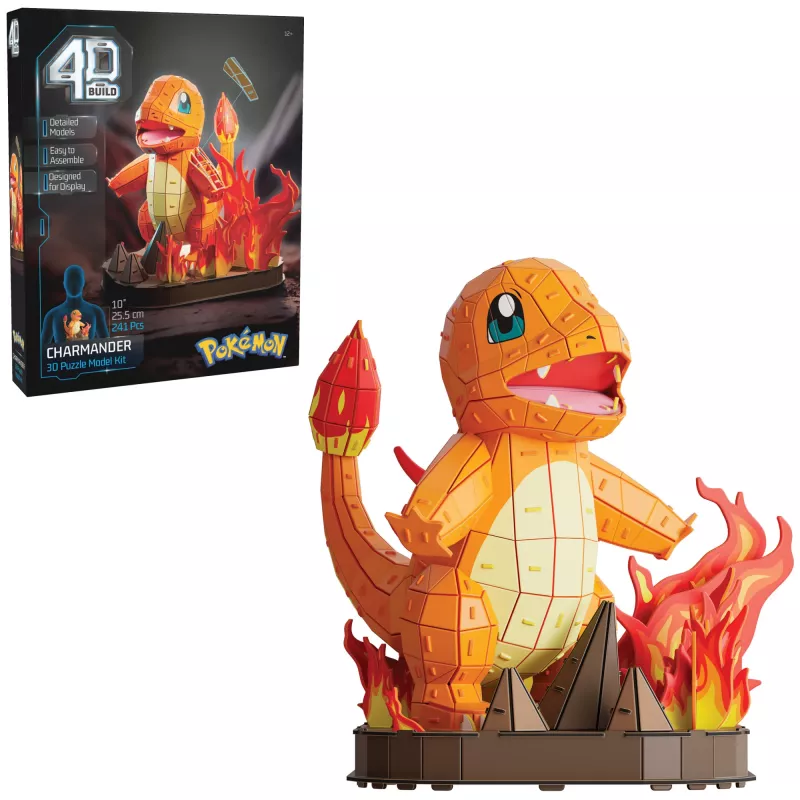 4D Build, Pokémon Charmander 3D modeļa komplekts, Pokémon figūra, Kanto pirmā partnera kolekcija, galda dekors, 241 gabali, vecumam no 12 gadiem un vairāk