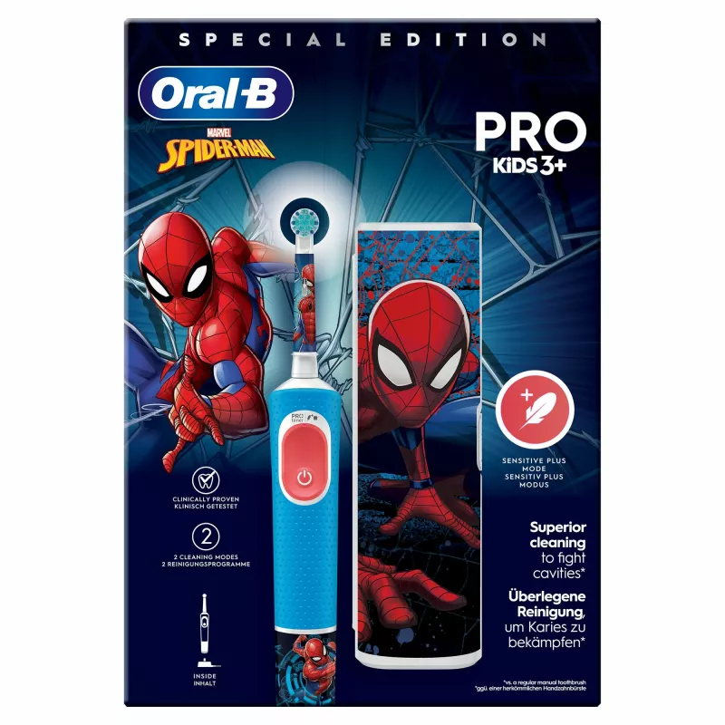Oral-B Vitality Pro Kids Spiderman bērnu rotējoši-oscilējoša zobu birste zila, sarkana