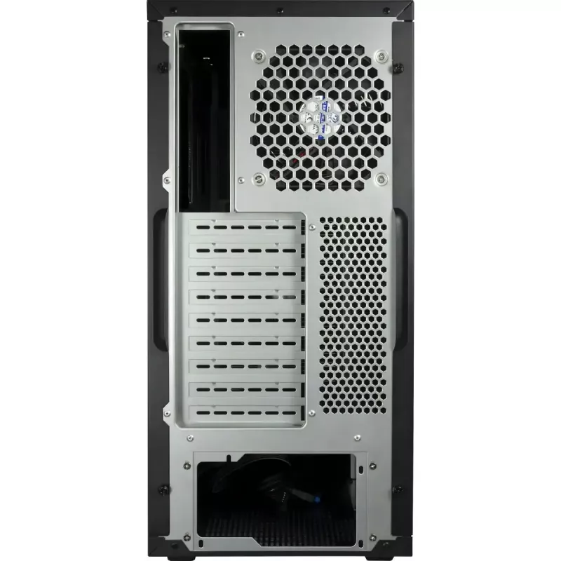 Datora korpuss INTER-TECH 88887382 Micro Tower melns — Micro Tower, atbalsta ATX/EATX/SSI EEB/Micro ATX/Mini-ITX, 7×3,5 collu nodalījumi, 2×2,5 collu nodalījumi, 10×5,25 collu nodalījumi, 2×USB 3.2 Gen1