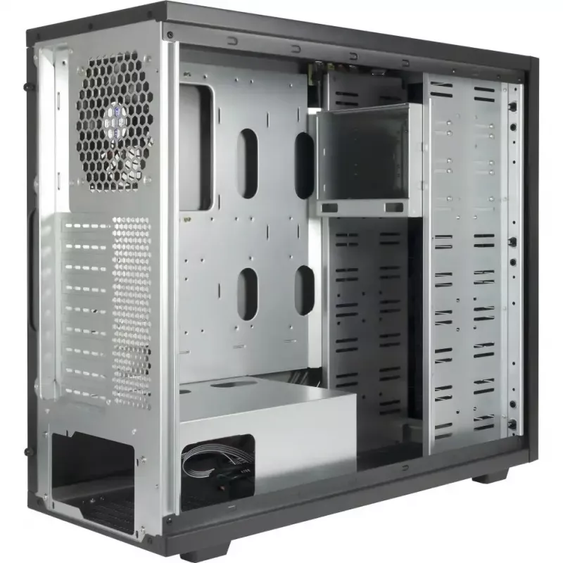 Datora korpuss INTER-TECH 88887382 Micro Tower melns — Micro Tower, atbalsta ATX/EATX/SSI EEB/Micro ATX/Mini-ITX, 7×3,5 collu nodalījumi, 2×2,5 collu nodalījumi, 10×5,25 collu nodalījumi, 2×USB 3.2 Gen1