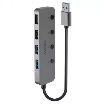 Lindy 4 portu USB 3.0 centrmezgls ar ieslēgšanas/izslēgšanas slēdžiem