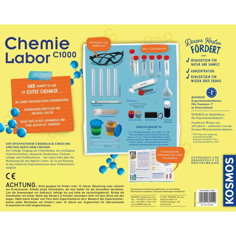 Kosmos Chemielabor C1000, Eksperimentu komplekts, Ķīmija, 10 gadi(e)