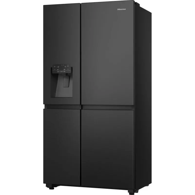Hisense Side by Side ledusskapis RS818N4TFE, brīvstāvošs, amerikāņu durvis, melns, skārienjūtīgs, LED, displejs uz durvīm