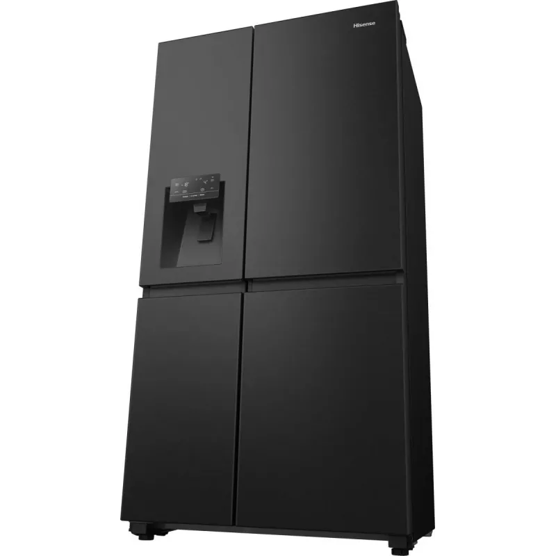 Hisense Side by Side ledusskapis RS818N4TFE, brīvstāvošs, amerikāņu durvis, melns, skārienjūtīgs, LED, displejs uz durvīm
