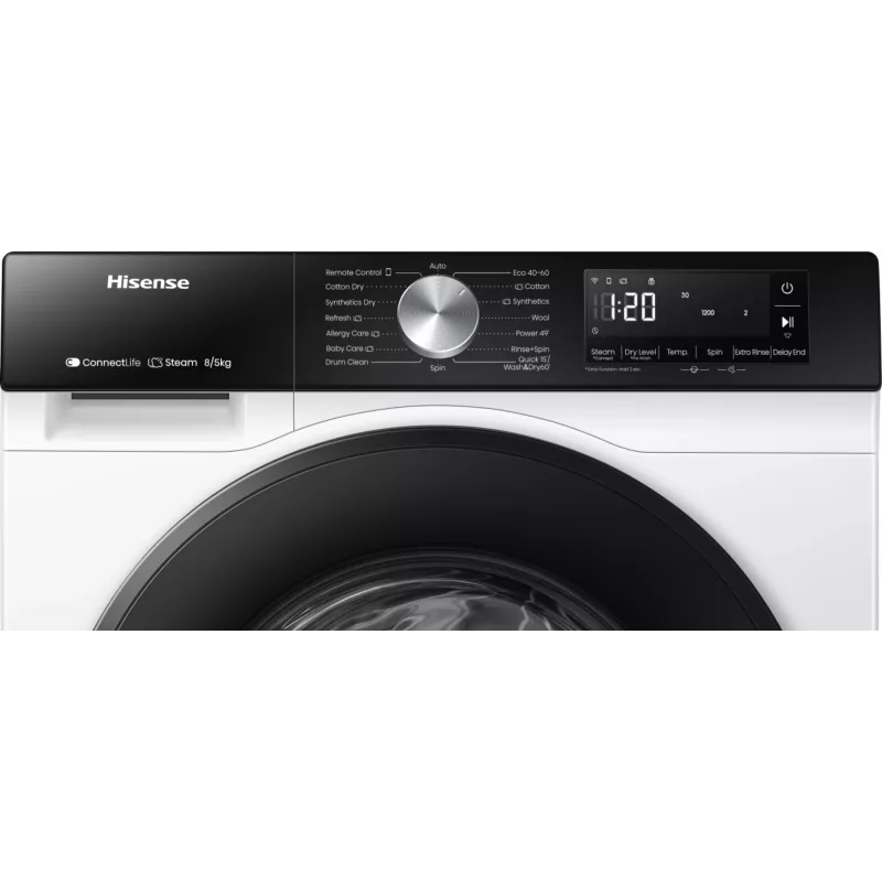 Hisense WD3S8043BW3 veļas mazgājamā mašīna ar žāvētāju, brīvi stāvoša, ar priekšējo ielādi, balta