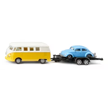 Automašīnu modeļu komplekts Siku VW T1 ar piekabi un VW Beetle, salikts 1:50, izmērs 42×200×51 mm