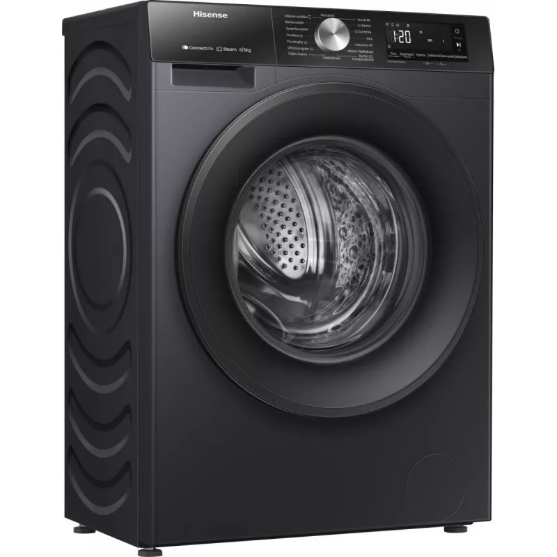 Hisense WD3S8043BB3 veļas mazgājamā un žāvējamā mašīna Brīvi stāvoša Ar priekšējo ielādi Melna