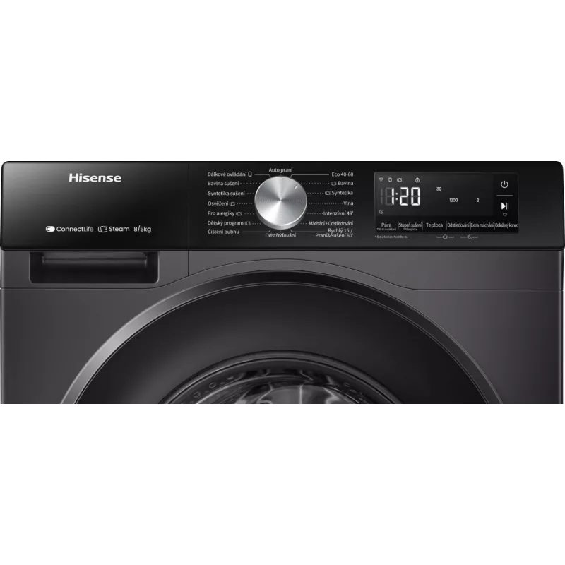 Hisense WD3S8043BB3 veļas mazgājamā un žāvējamā mašīna Brīvi stāvoša Ar priekšējo ielādi Melna
