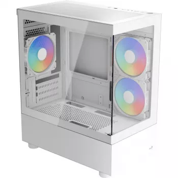 Torņa datora korpuss AEROCOOL Viewport Mini-G-WT-v4 ARGB ar diviem rūdīta stikla paneļiem, balts