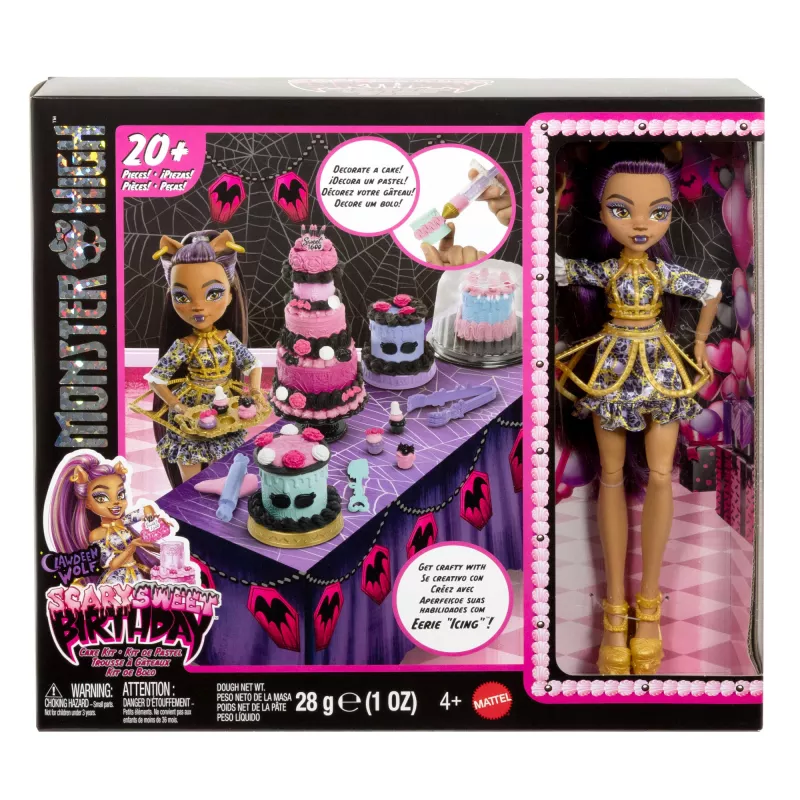 Monster High Scary Sweet Birthday Cake Kit ar Clawdeen Wolf lelli un 20+ dekorēšanas piederumiem