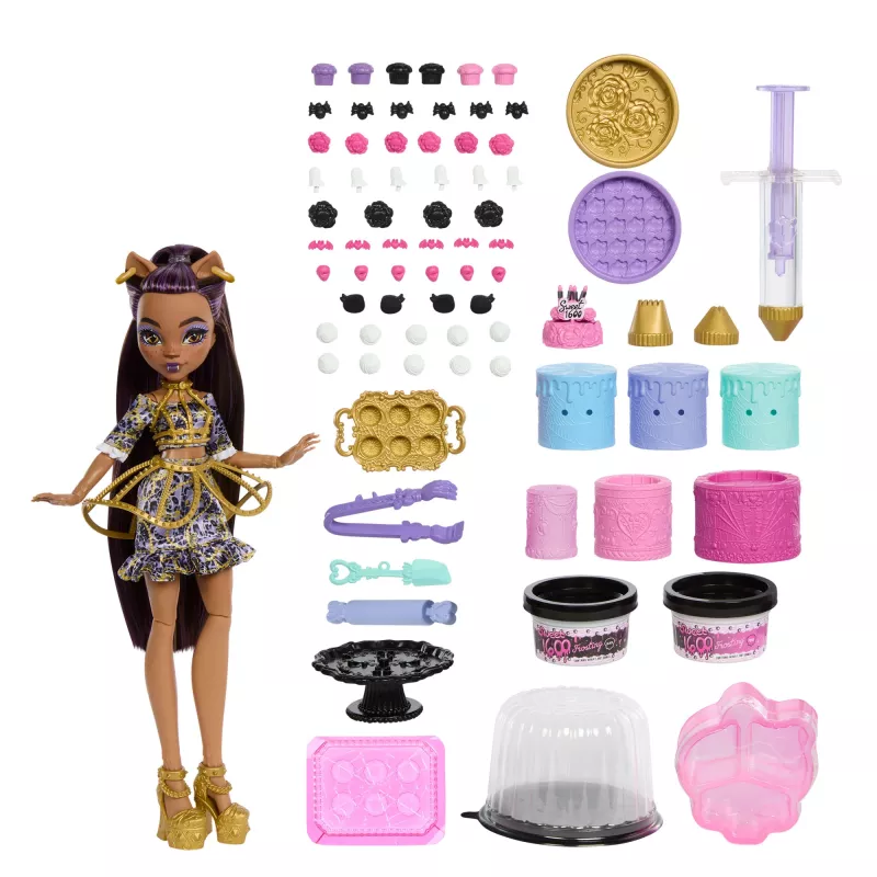 Monster High Scary Sweet Birthday Cake Kit ar Clawdeen Wolf lelli un 20+ dekorēšanas piederumiem