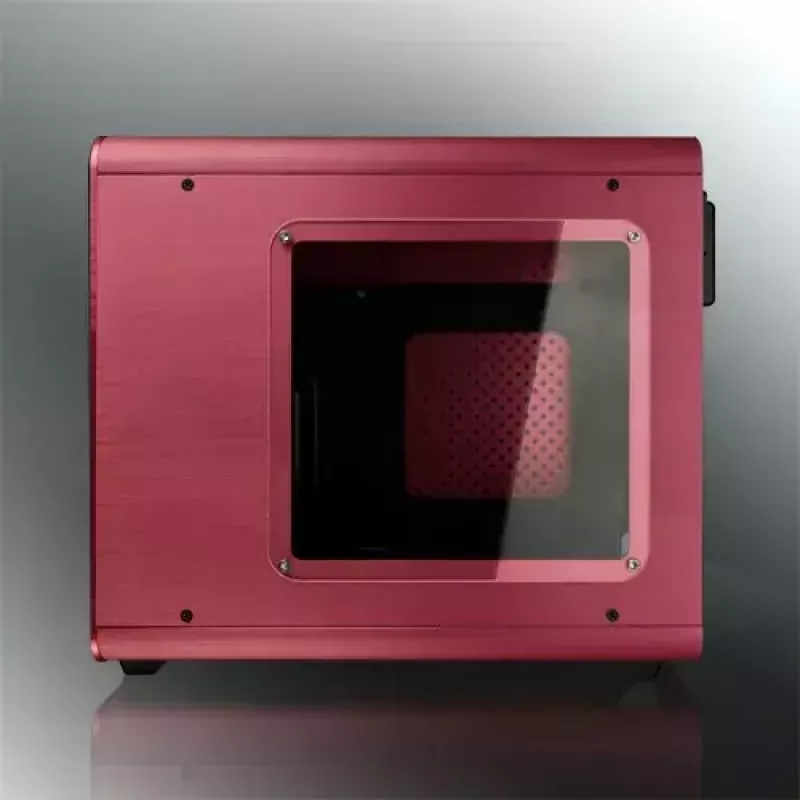 RAIJINTEK METIS PLUS Mini Tower PC korpuss sarkans — Mini-ITX, 1x 3,5 inch nodalījums, 4x 2,5 inch nodalījumi, 120 mm ventilatori