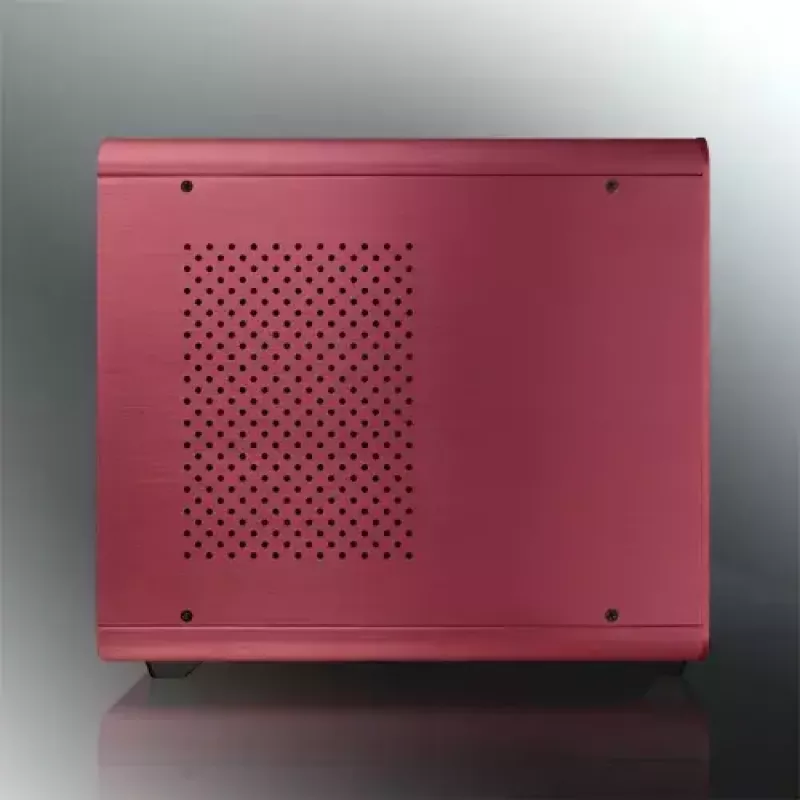 RAIJINTEK METIS PLUS Mini Tower PC korpuss sarkans — Mini-ITX, 1x 3,5 inch nodalījums, 4x 2,5 inch nodalījumi, 120 mm ventilatori