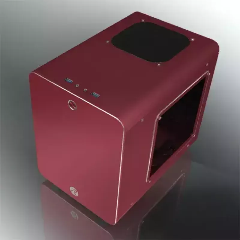 RAIJINTEK METIS PLUS Mini Tower PC korpuss sarkans — Mini-ITX, 1x 3,5 inch nodalījums, 4x 2,5 inch nodalījumi, 120 mm ventilatori