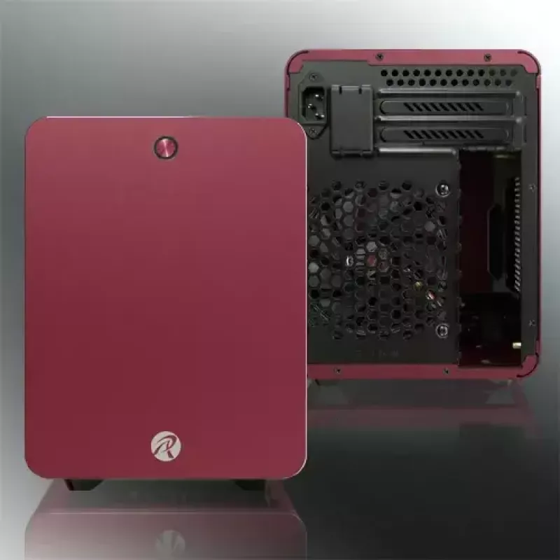 RAIJINTEK METIS PLUS Mini Tower PC korpuss sarkans — Mini-ITX, 1x 3,5 inch nodalījums, 4x 2,5 inch nodalījumi, 120 mm ventilatori