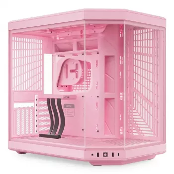HYTE Y70 Milk Midi Tower PC korpuss, rozā — atbalsta 120/140 mm ventilatorus, 2,5 collu un 3,5 collu diskus, apakšējo barošanas bloku, 320×470×470 mm