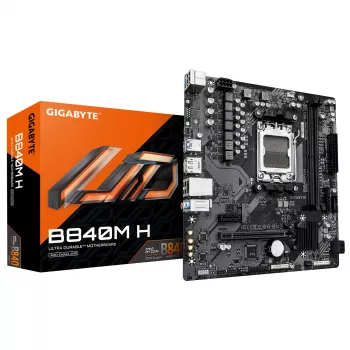 GIGABYTE B840M H mātesplate - AMD Ryzen 9000 procesori, 5+2+2 fāžu VRM, līdz 7200MHz DDR5 (OC), 1xPCIe 4.0 M.2, 1GbE LAN, USB 3.2 Gen 1