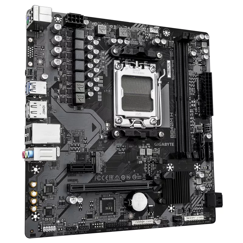 GIGABYTE B840M H mātesplate - AMD Ryzen 9000 procesori, 5+2+2 fāžu VRM, līdz 7200MHz DDR5 (OC), 1xPCIe 4.0 M.2, 1GbE LAN, USB 3.2 Gen 1
