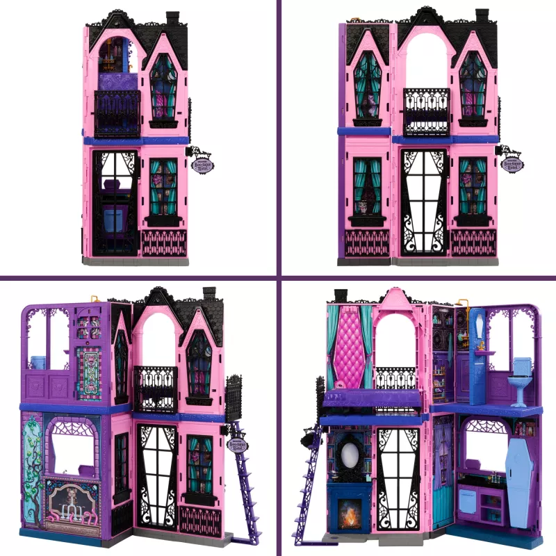 Monster High Boo-tique Hotel leļļu namiņš ar spocīgiem pārsteigumiem katrā istabā un 13+ aksesuāriem