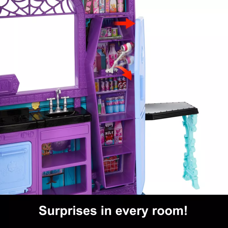 Monster High Boo-tique Hotel leļļu namiņš ar spocīgiem pārsteigumiem katrā istabā un 13+ aksesuāriem