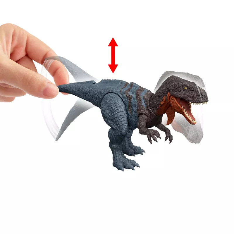 Jurassic World Rebirth Wild Roar Abelisaurus rotaļu dinozaurs, ar astes vadāmu uzbrukuma kodiens un skaņa