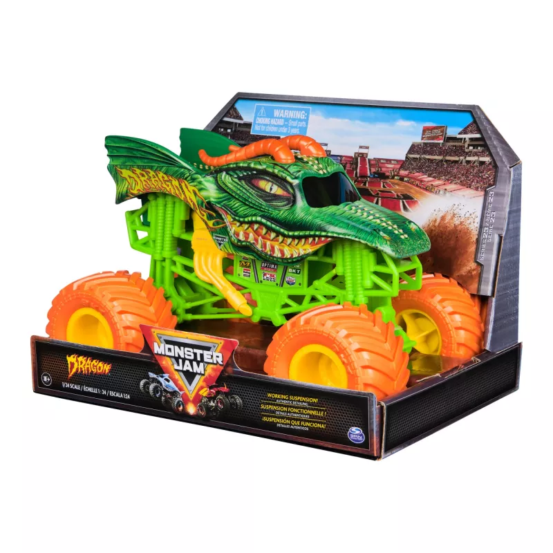 Monster Jam, oficiālais Dragon monstrkravas automobilis, kolekcionējams metāla modelis, mērogā 1:24, rotaļlietas zēniem un meitenēm no 3 gadu vecuma