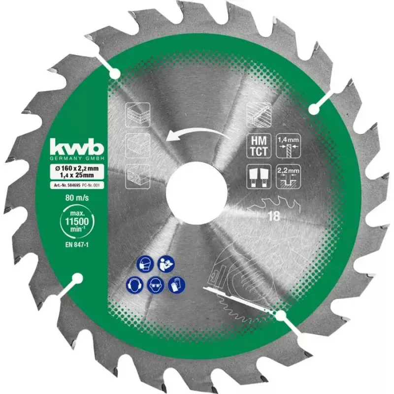Apaļzāģa asmeņu komplekts Einhell-KWB 584795, Ø165 mm, urbums 20 mm, 3 gab. skaidu plātnēm, cietkokam, saplāksnim, plastmasai, mīkstkokam