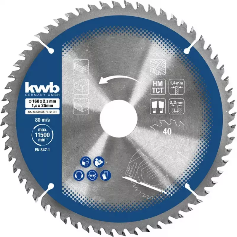 Apaļzāģa asmeņu komplekts Einhell-KWB 584795, Ø165 mm, urbums 20 mm, 3 gab. skaidu plātnēm, cietkokam, saplāksnim, plastmasai, mīkstkokam