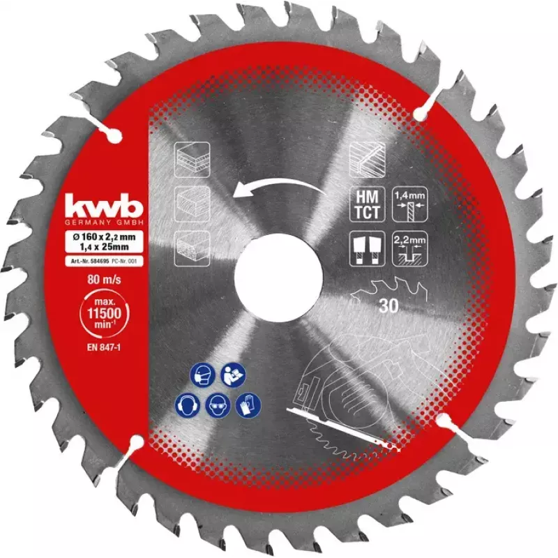 Apaļzāģa asmeņu komplekts Einhell-KWB 584795, Ø165 mm, urbums 20 mm, 3 gab. skaidu plātnēm, cietkokam, saplāksnim, plastmasai, mīkstkokam
