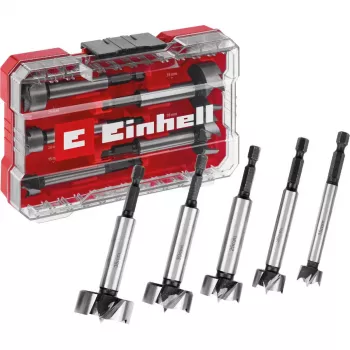 Forstner urbju komplekts Einhell-KWB 5 gab., sarkana/caurspīdīga, 1/4 collas kāts, M-CASE (MPN 706003)
