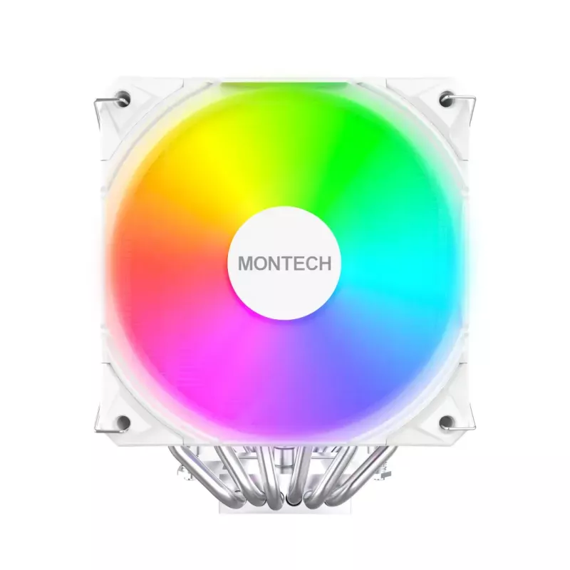Gaisa CPU dzesētājs Montech NX600 ARGB 120 mm ventilators, Balts, 800–2000 RPM, hidrodinamiskais gultnis, atbalsta AM4/AM5/LGA115x/1200/1700