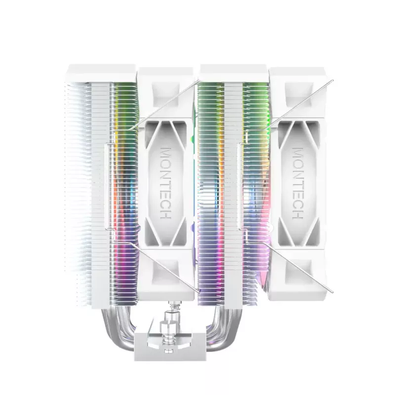 Gaisa CPU dzesētājs Montech NX600 ARGB 120 mm ventilators, Balts, 800–2000 RPM, hidrodinamiskais gultnis, atbalsta AM4/AM5/LGA115x/1200/1700