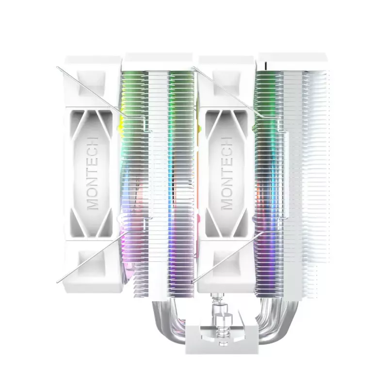 Gaisa CPU dzesētājs Montech NX600 ARGB 120 mm ventilators, Balts, 800–2000 RPM, hidrodinamiskais gultnis, atbalsta AM4/AM5/LGA115x/1200/1700