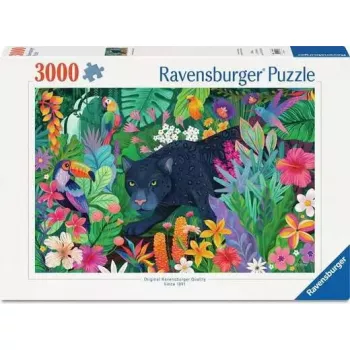 Jigsaw Puzzle Ravensburger Panther in the Blooming Jungle — 3000 gab., lielformāta brīvā laika puzle