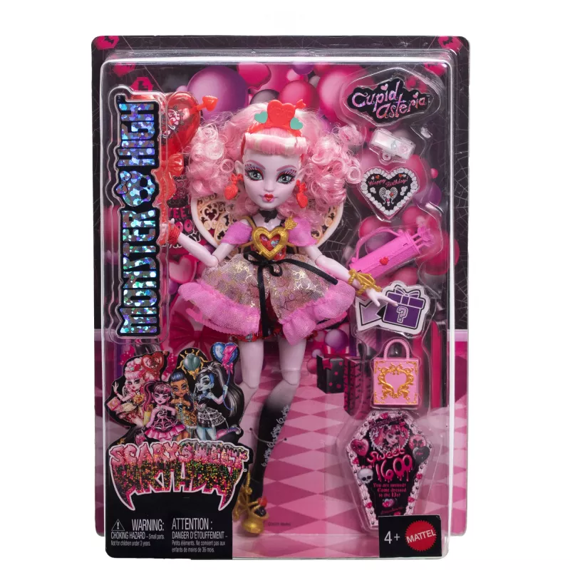 Lelle MATTEL Monster High Scary Sweet Birthday Cupid Asteria – kolekcionējama modes lelle, kustīga, tematisks tērps