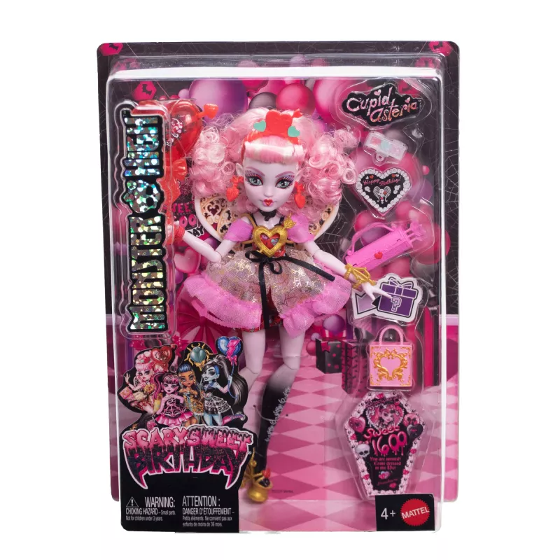 Lelle MATTEL Monster High Scary Sweet Birthday Cupid Asteria – kolekcionējama modes lelle, kustīga, tematisks tērps