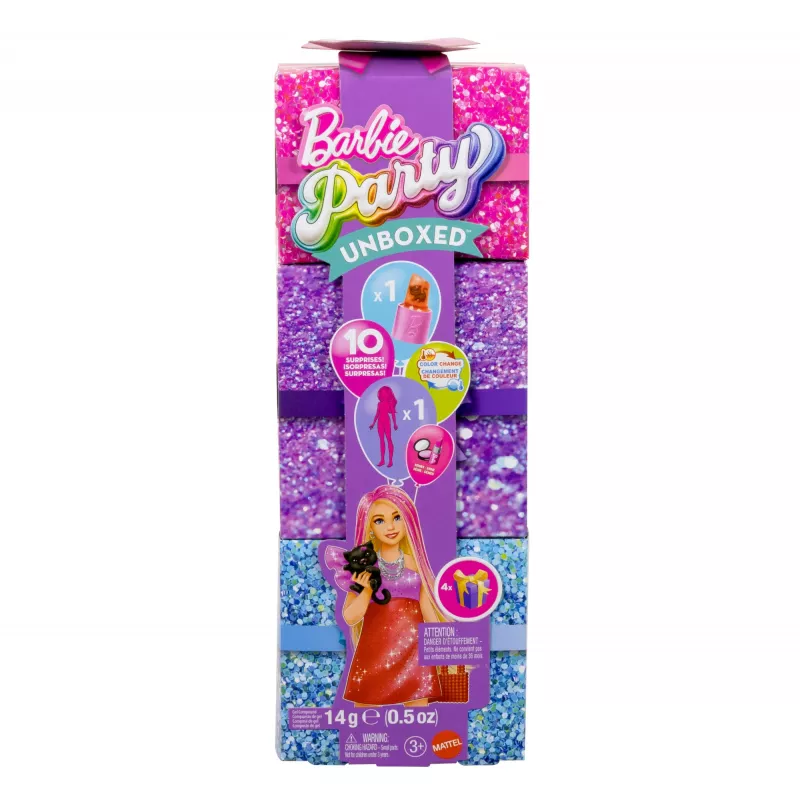 Barbie Party Unboxed Glam Party Series Red Sparkle lelle un aksesuāri ar 10 pārsteigumiem
