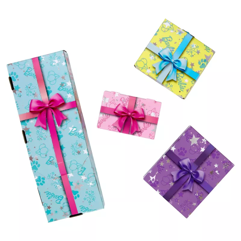 Barbie Party Unboxed Pet Birthday Series lelle un piederumi, dzimšanas dienas bantīšu komplekts ar 10 pārsteigumiem